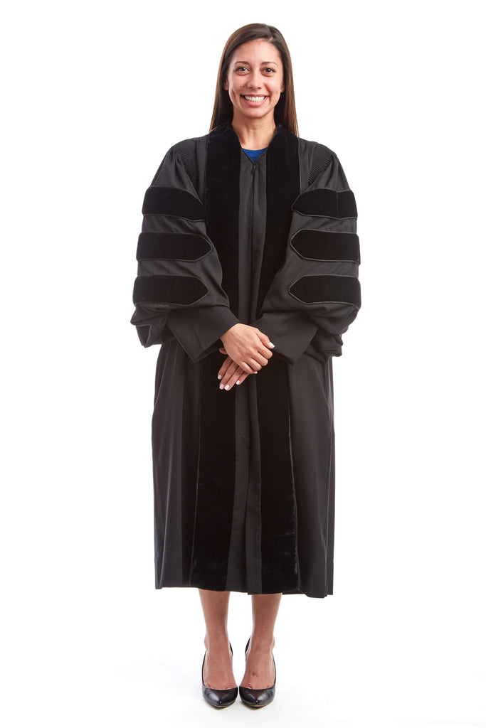 Premium Black Doctoral Gown with Black Piping for Graduation 