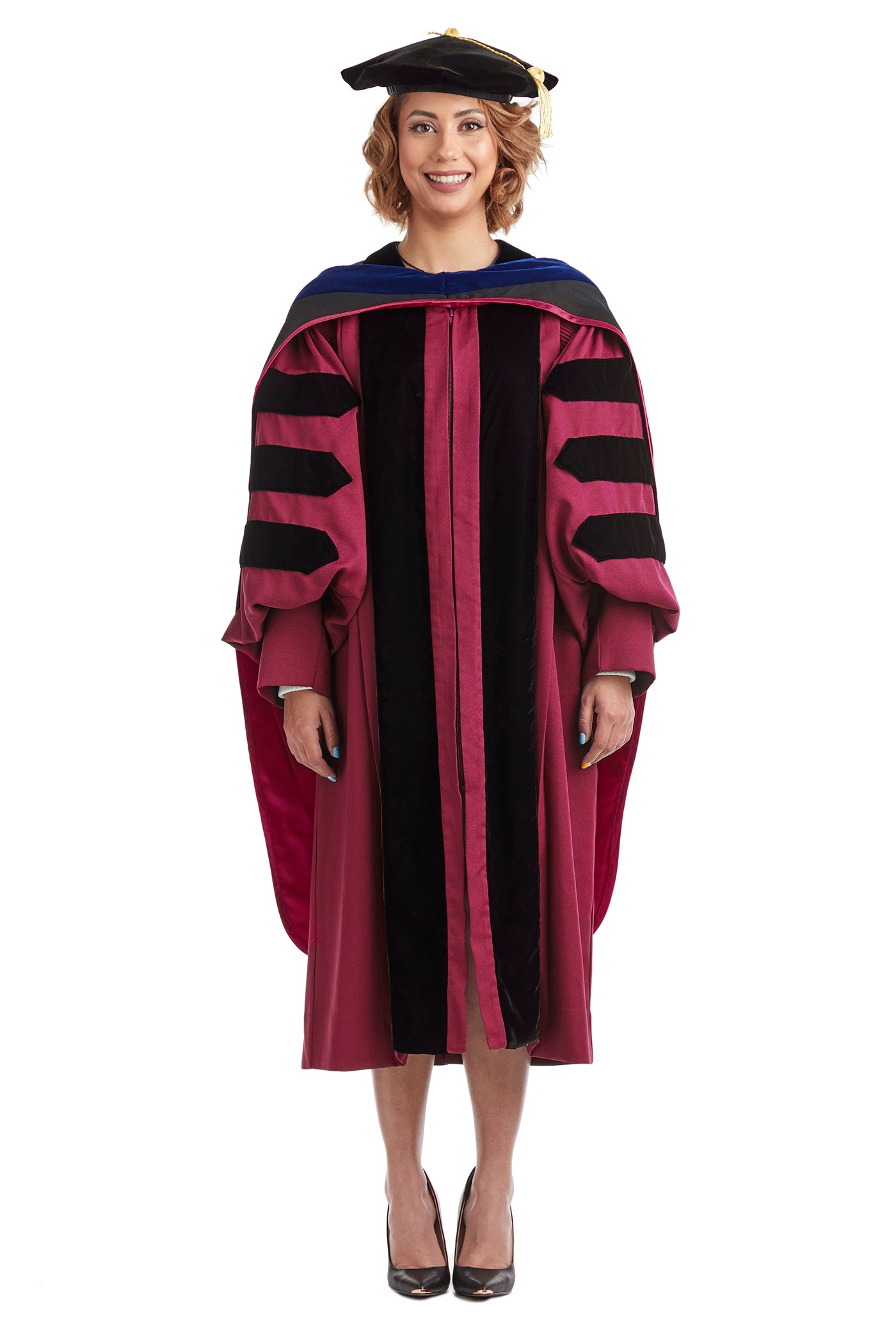 Arizona State University PhD Regalia Set. Doctoral Gown, Hood, and Eight Sided Doctoral Tam with Tassel