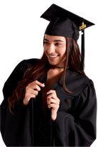 Bachelor’s Regalia Set – includes black bachelor’s gown with pockets and mortarboard cap with year-dated tassel with program color for official commencement.