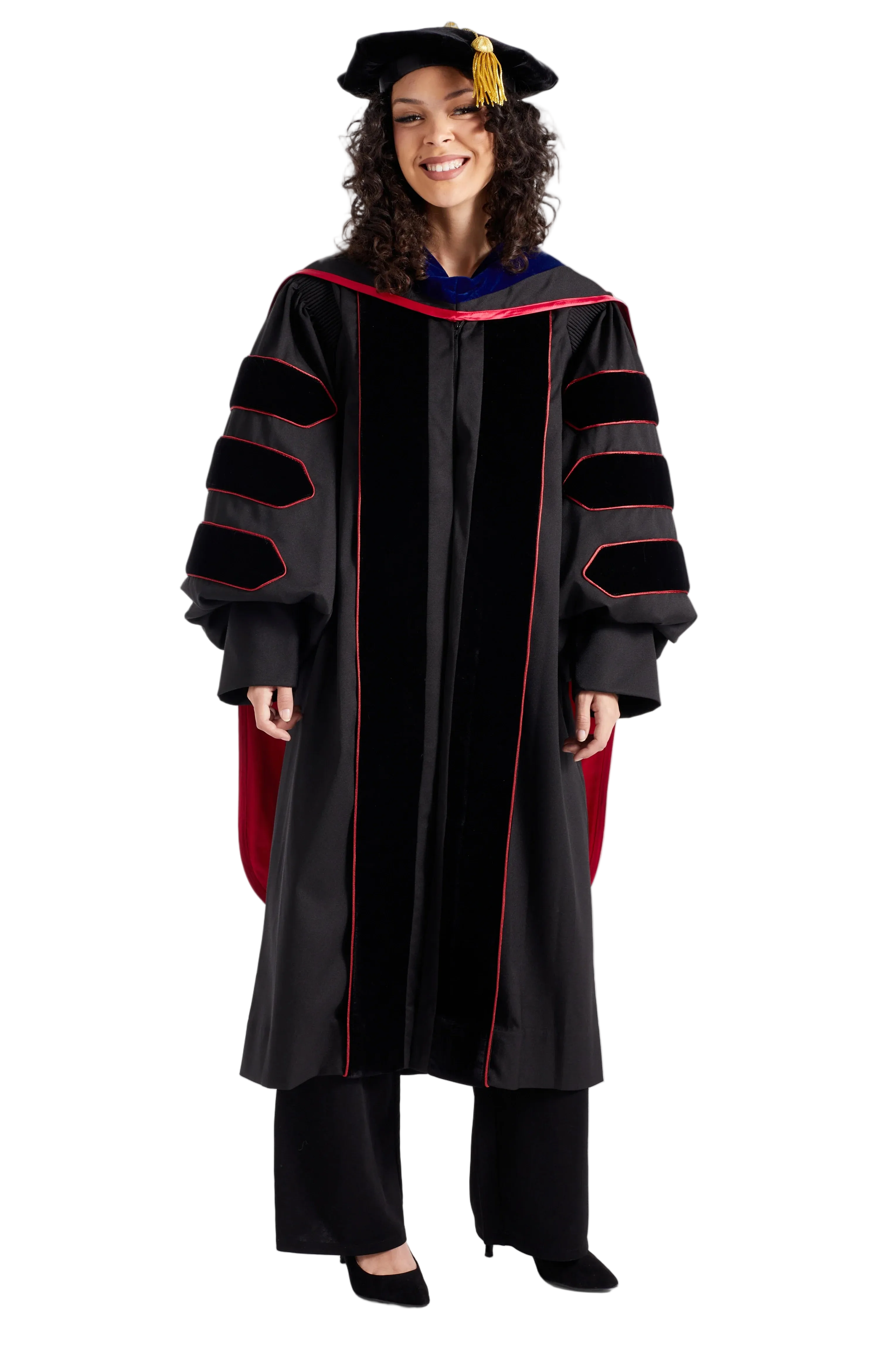 University of Arkansas PhD Regalia Set. Doctoral Gown, Hood, and Eight Sided Doctoral Tam with Tassel