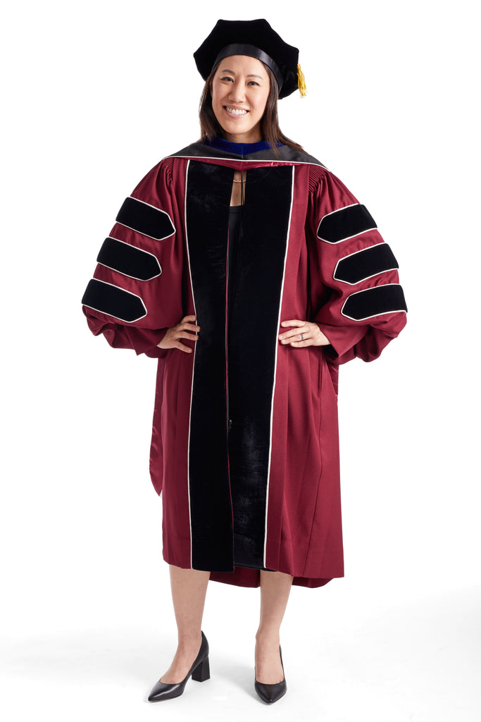 UMass Amherst Doctoral Regalia Rental Set. Doctoral Gown, Hood, and Cap / Tam with Tassel
