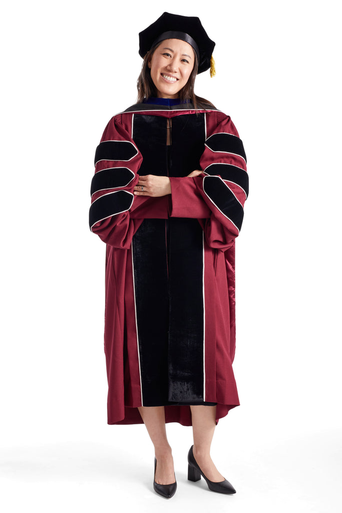 UMass Amherst Doctoral Regalia Rental Set. Doctoral Gown, Hood, and Cap / Tam with Tassel