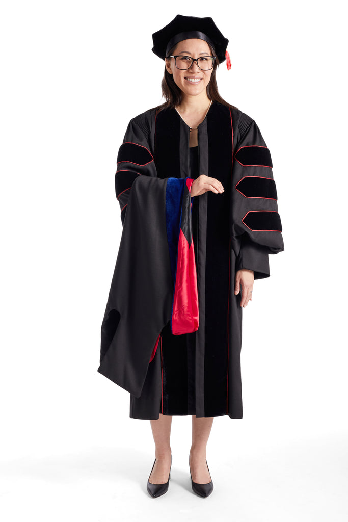 Texas Tech University PhD Regalia Set. Doctoral Gown, Hood, and Eight Sided Doctoral Tam with Tassel