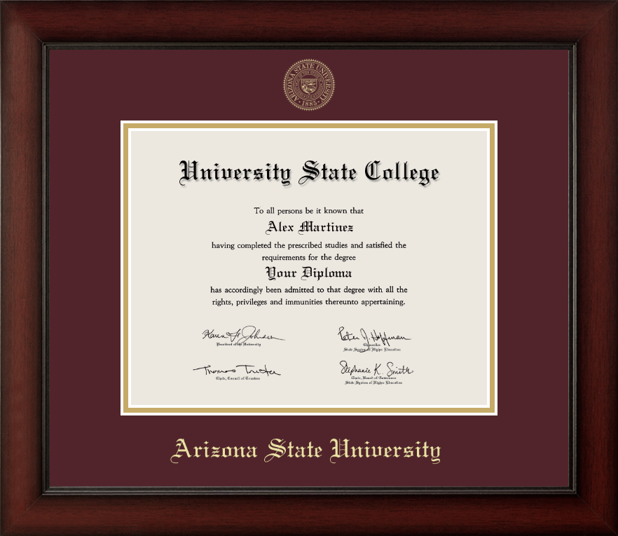 CAPGOWN | Arizona State University Cherry Wood Diploma Frame for Bachelor's and Master's graduates. Designed and made in USA.