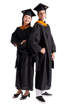 CAPGOWN | UC San Diego Master's Regalia Set, include bachelors gown with pockets, mortarboard cap, and tassel with year charm.
