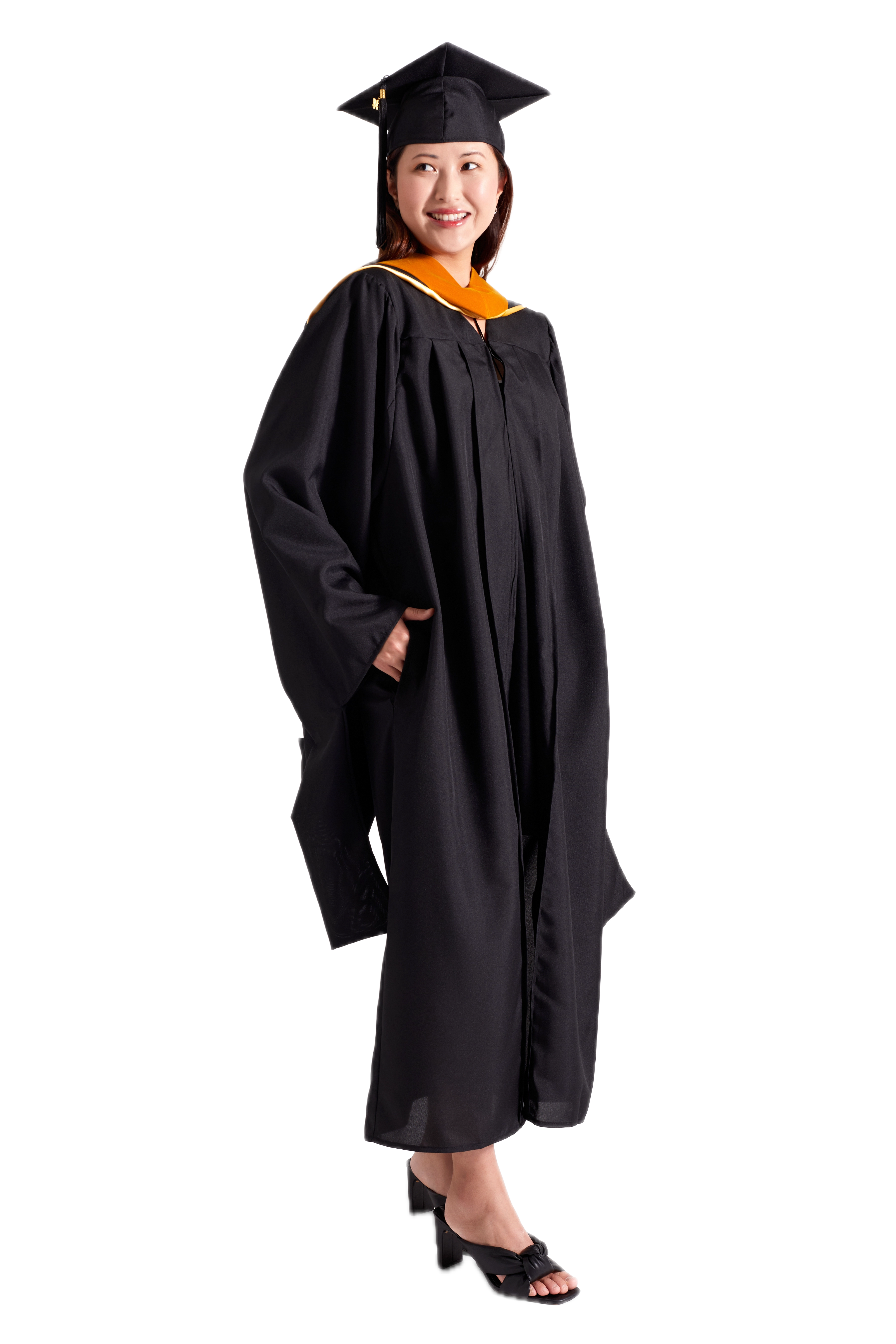 CAPGOWN | UC Santa Cruz Master's Regalia Set, include bachelors gown with pockets, mortarboard cap, and tassel with year charm.
