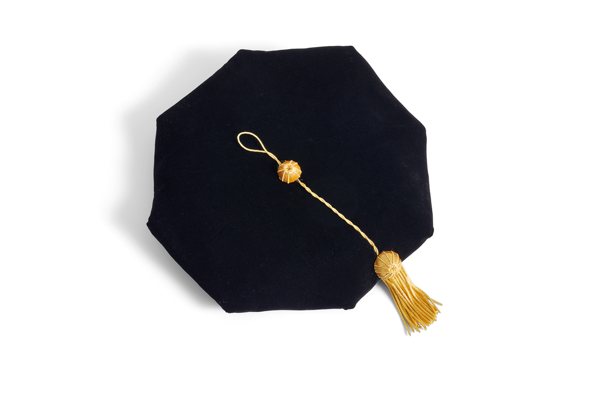 University of New Mexico eight-sided doctoral tam with old-gold tassel