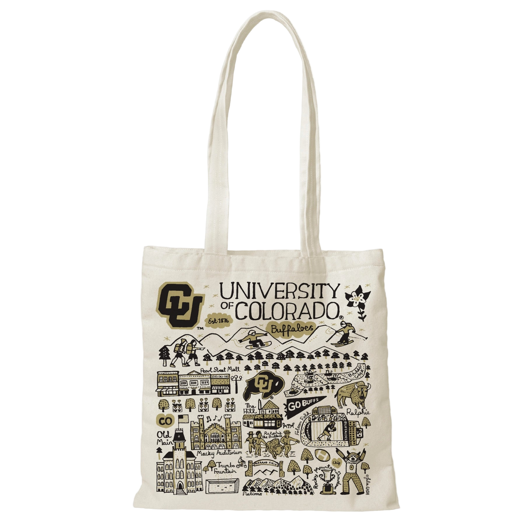 University of Colorado Boulder tote bag with landmark drawings | CAPGOWN