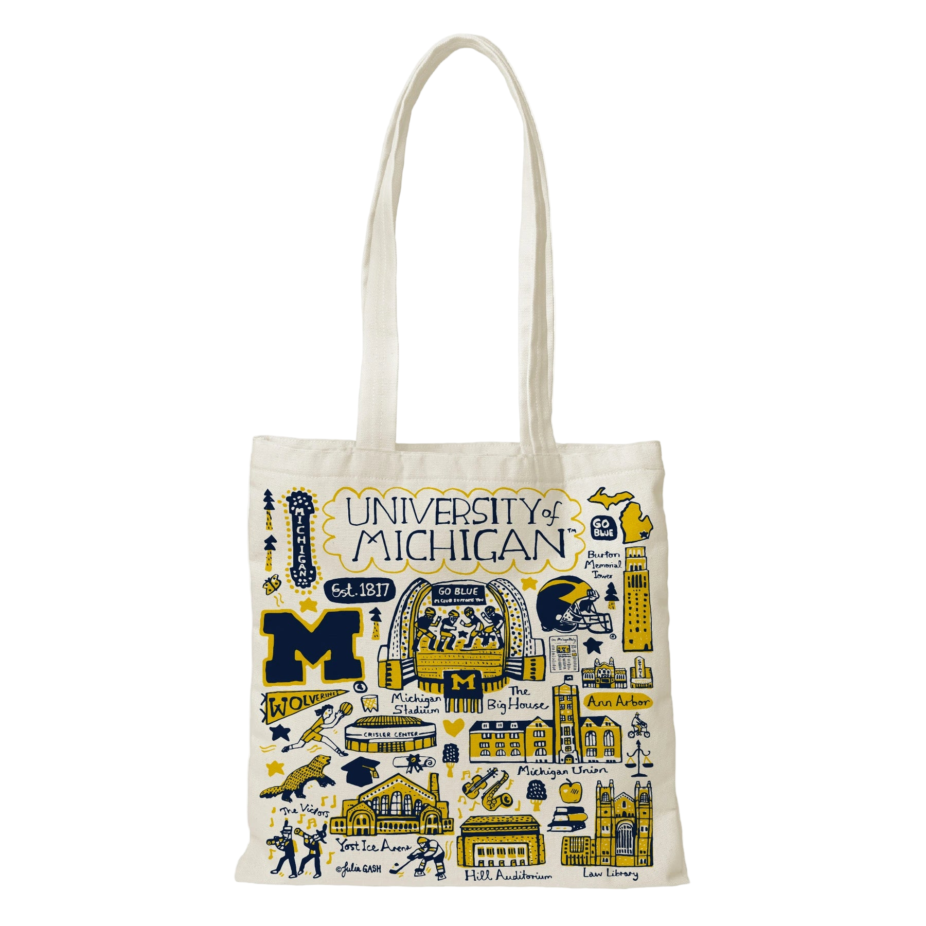University of Michigan tote bag with landmark drawings | CAPGOWN