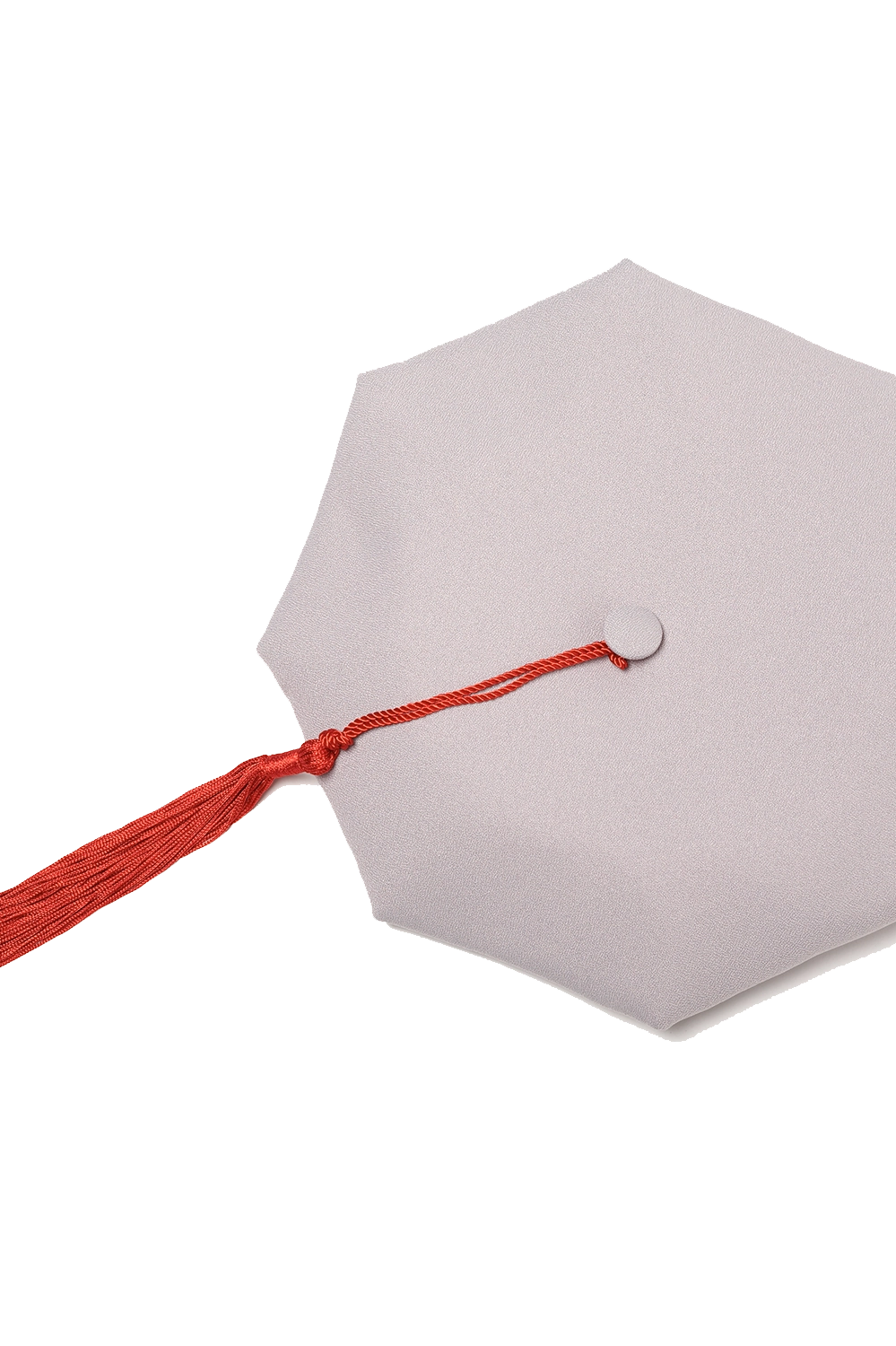 MIT white eight-sided doctoral tam with red bullion tassel, crafted in plush velvet for distinguished academic tradition.
