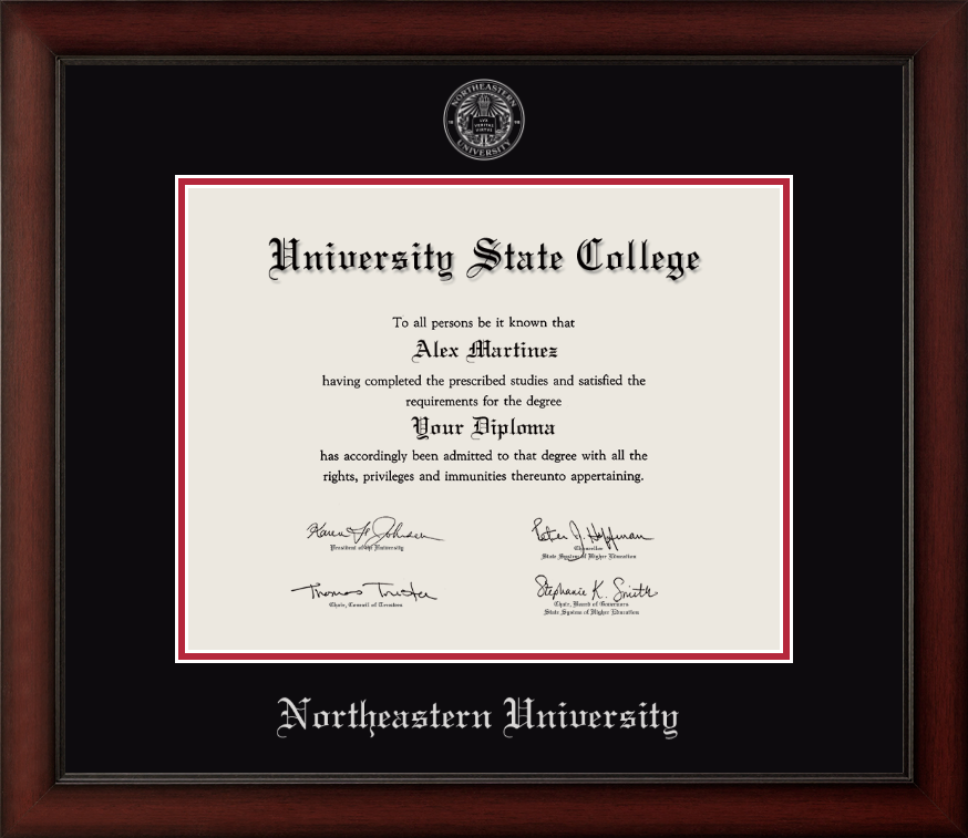 CAPGOWN | Northeastern University Cherry Wood Diploma Frame for Bachelor's, Master's, and doctoral graduates. Designed and made in USA.