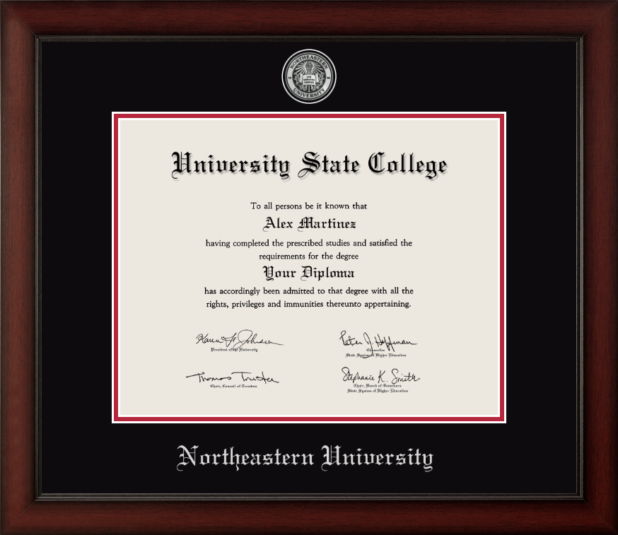 CAPGOWN | Northeastern University Medallion Diploma Frame for Bachelor's, Master's, and doctoral graduates. Designed and made in USA.