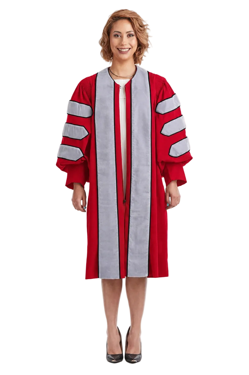 Ohio State University scarlet Ph.D. doctoral gown front view