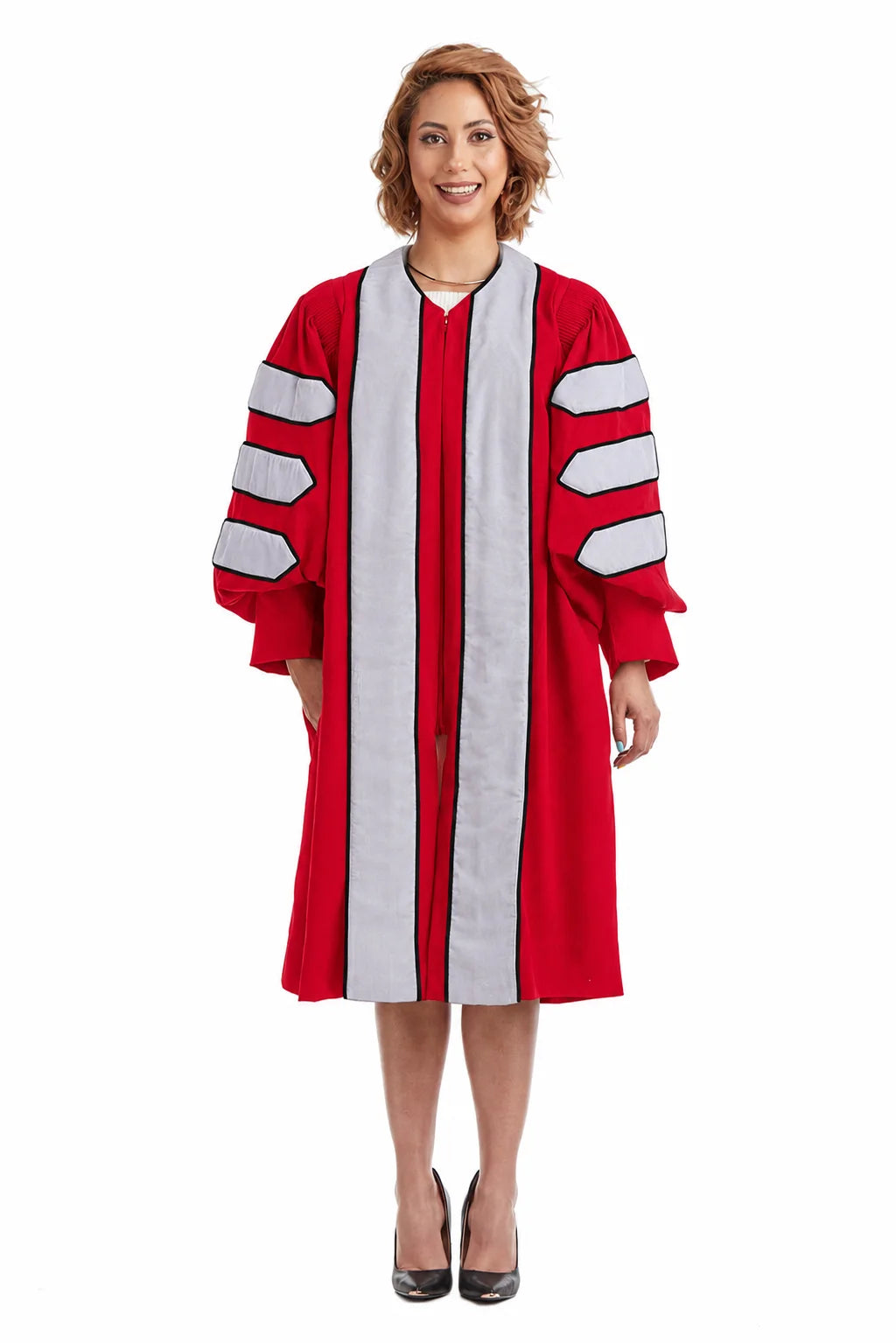 Ohio State University scarlet doctoral gown detail