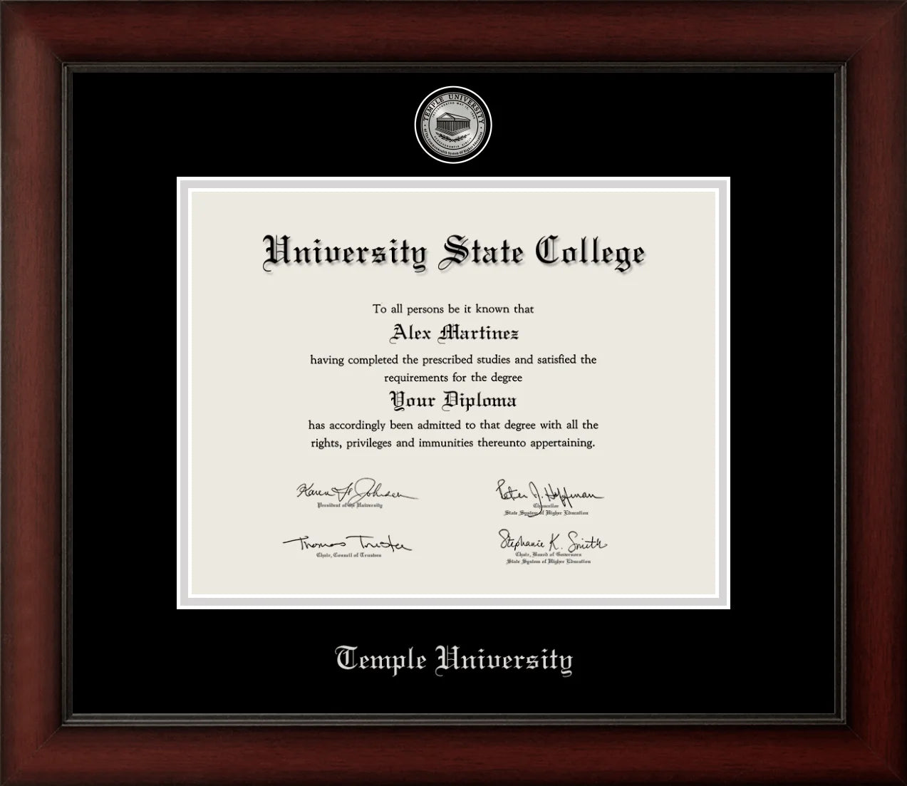 CAPGOWN | Temple University Medallion Diploma Frame for Bachelor, Master, and Doctoral Graduates. Designed and made in USA.