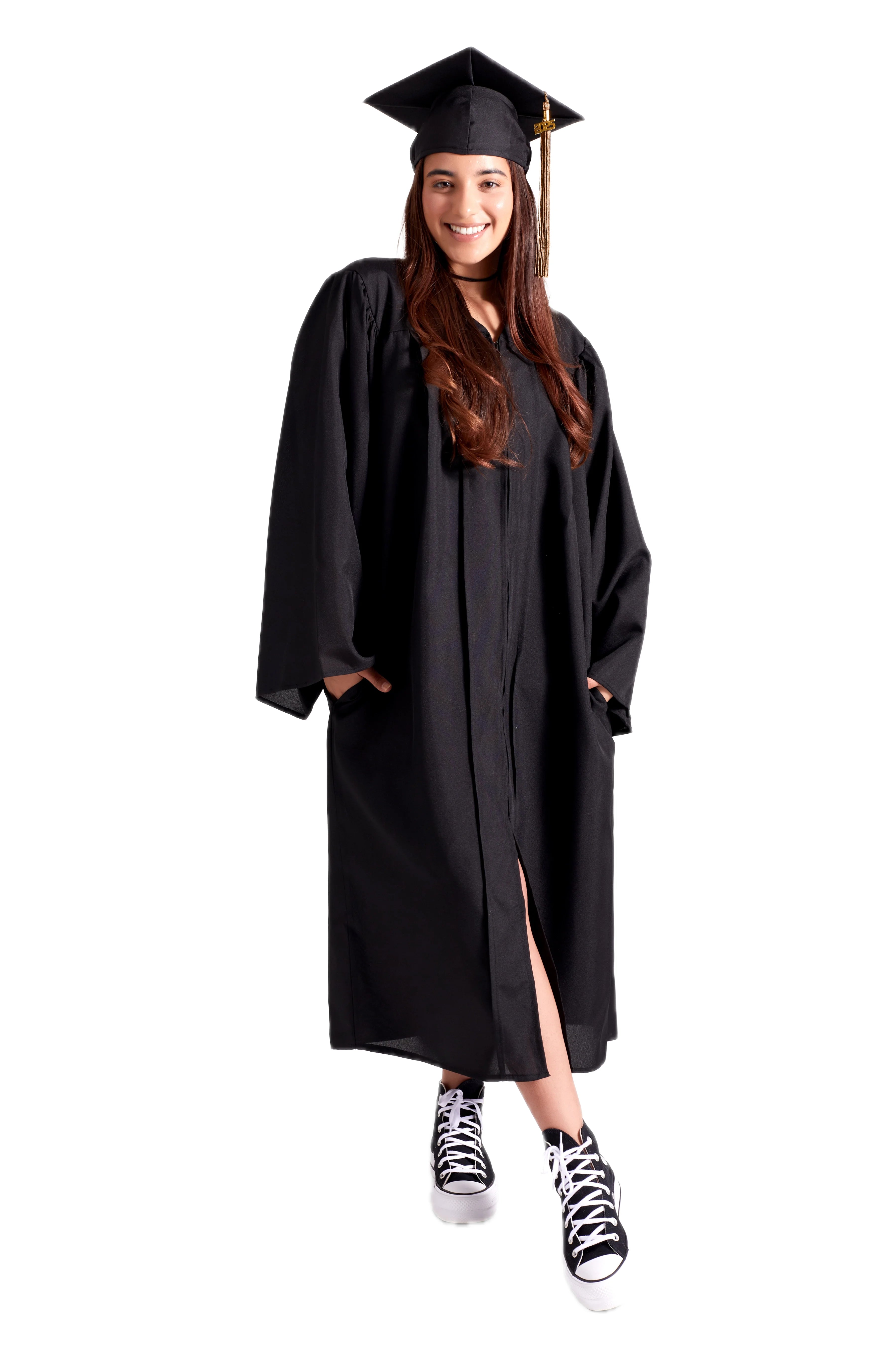 UBIS Bachelor’s Regalia Set – includes black bachelor’s gown with pockets, mortarboard cap with year-dated tassel, and UBIS bachelor’s sash for official commencement.