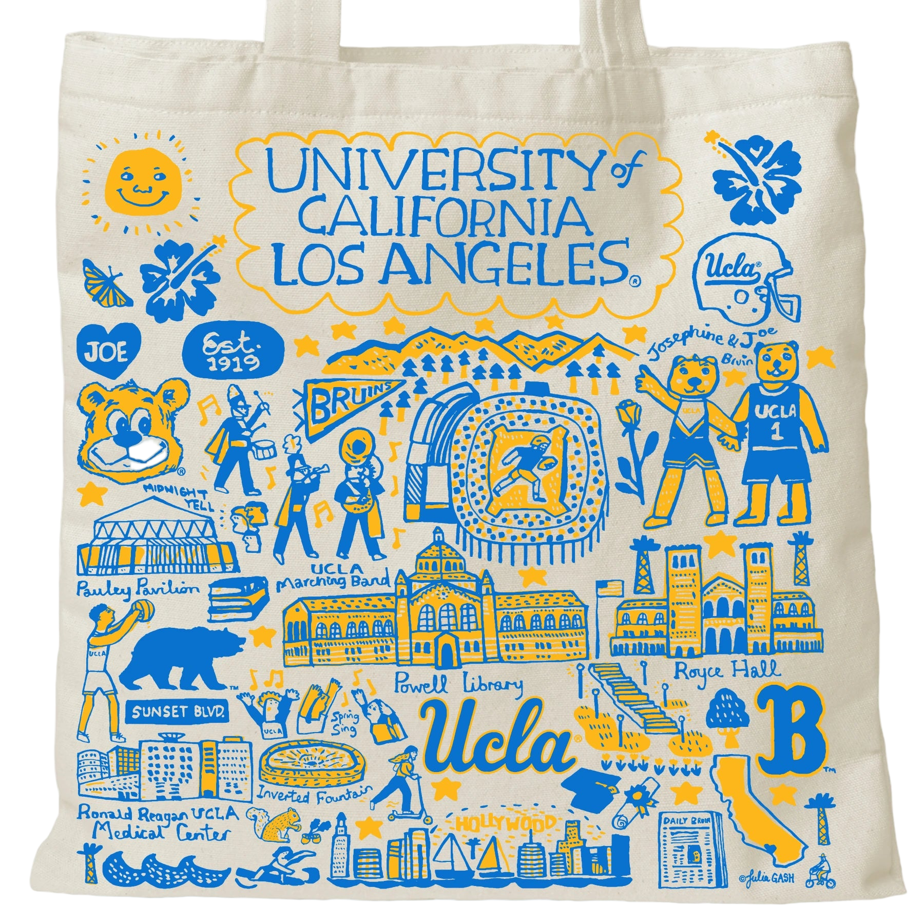 UCLA tote bag with landmark drawings | CAPGOWN