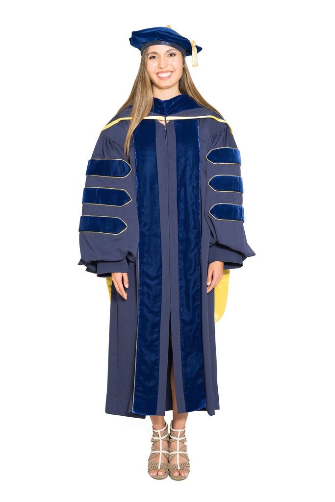 UC Riverside Complete Doctoral Regalia - Doctoral Gown, PhD & M.D. Hood, and 8-sided Cap (Tam) with Tassel