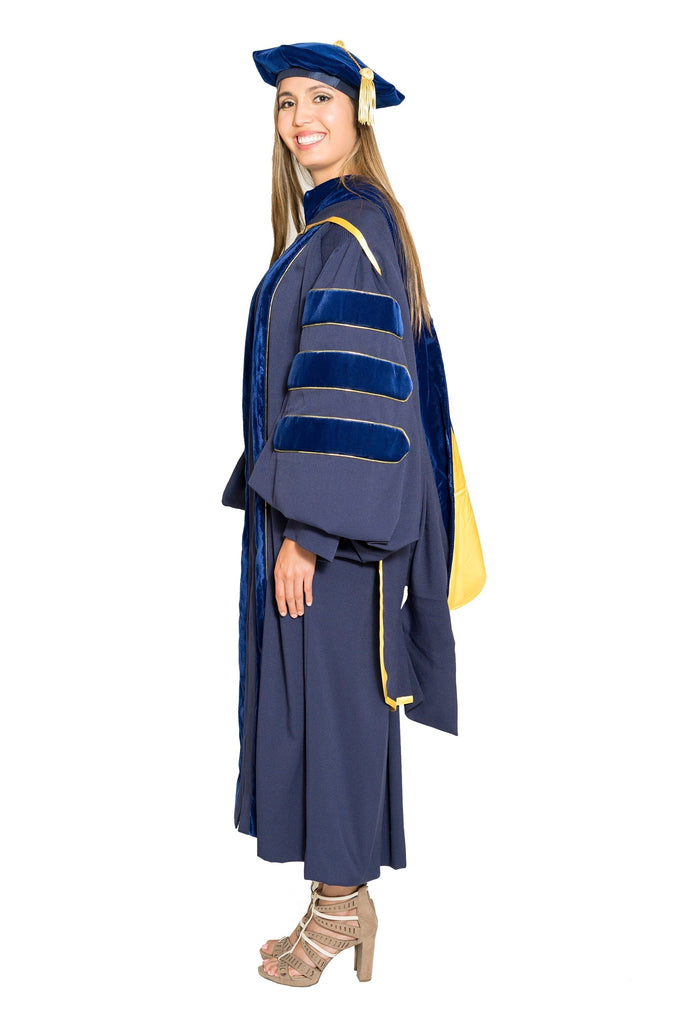UC Irvine Complete Doctoral Regalia - Doctoral Gown, PhD & M.D. Hood, and 8-sided Cap (Tam) with Tassel