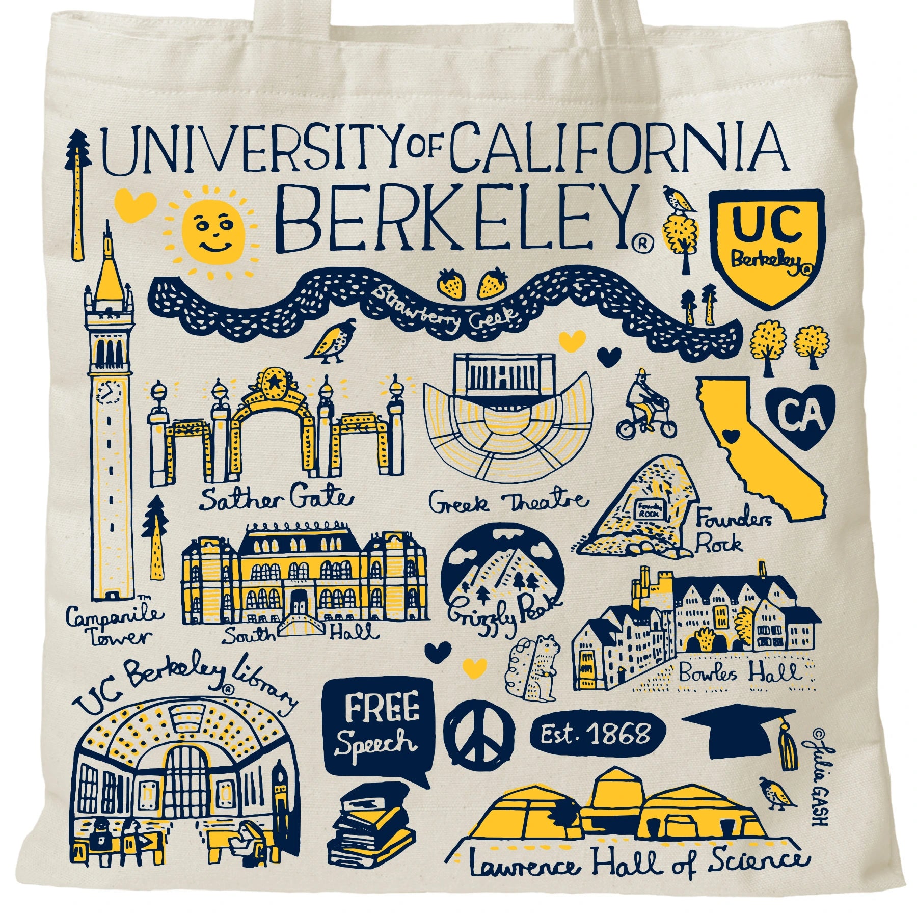UC Berkeley tote bag with landmark drawings | CAPGOWN