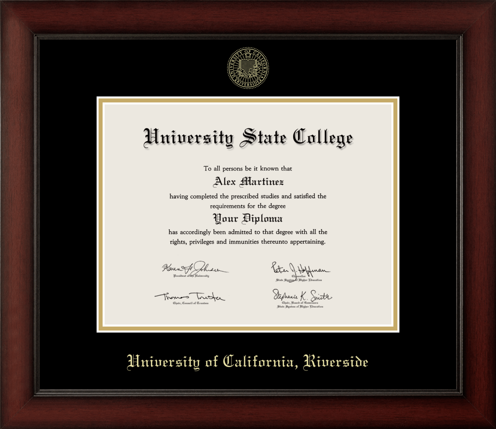 CAPGOWN | UC Riverside Cherry Wood Diploma Frame for Doctoral Graduates. Designed and made in USA.