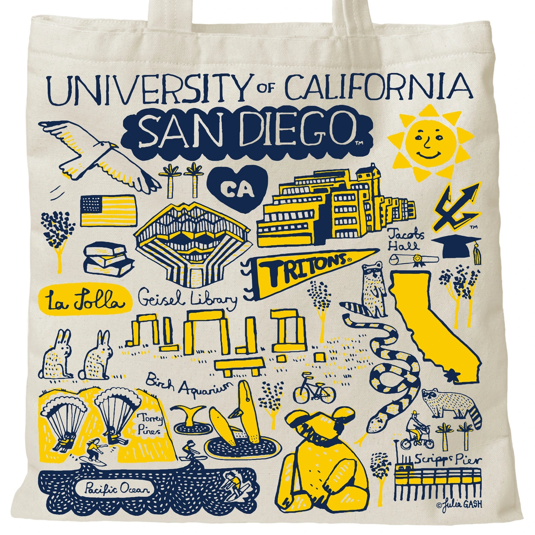 UC San Diego tote bag with landmark drawings | CAPGOWN