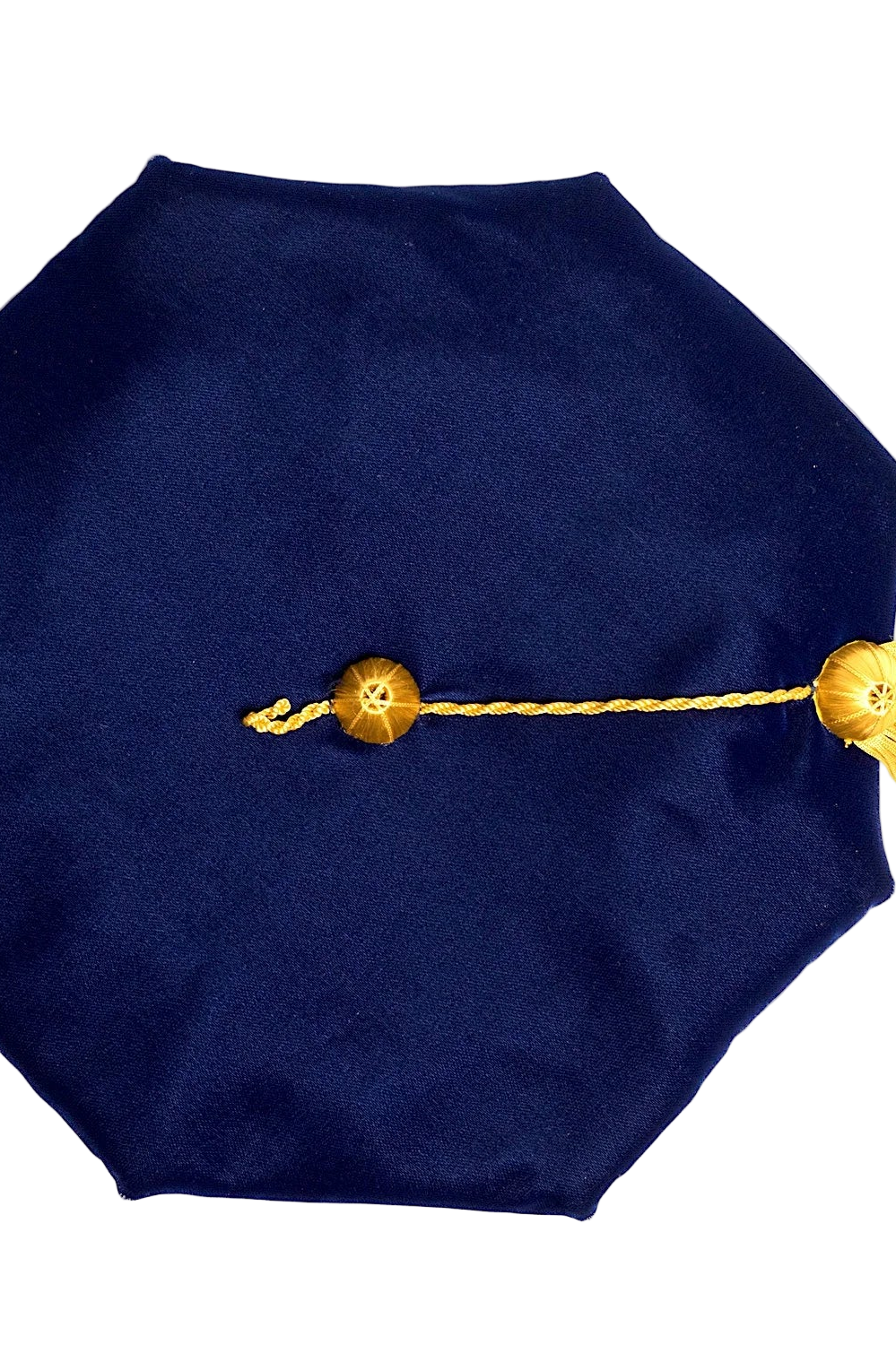 UC San Francisco blue eight-sided doctoral tam with gold bullion tassel, crafted in plush velvet for distinguished academic tradition.