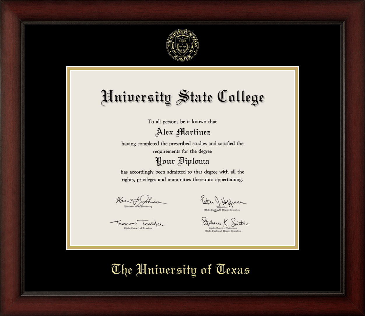 CAPGOWN | UT Austin Cherry Wood Diploma Frame for Doctoral Graduates. Designed and made in USA.