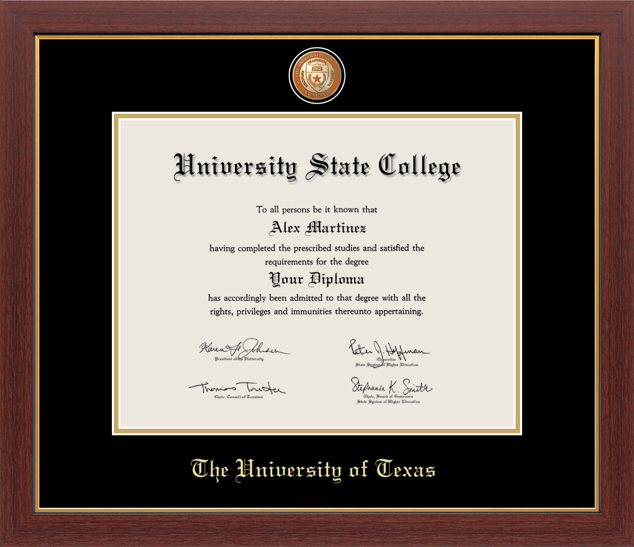 CAPGOWN | UT Austin Medallion Diploma Frame for Doctoral Graduates. Designed and made in USA.