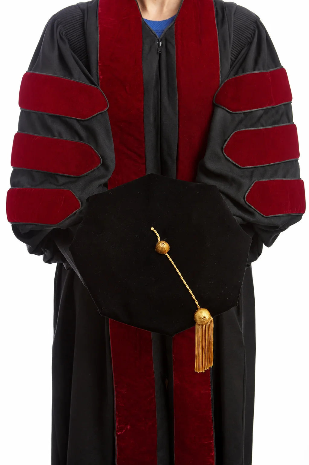 University of Wisconsin–Madison black doctoral gown with cardinal-red velvet accents