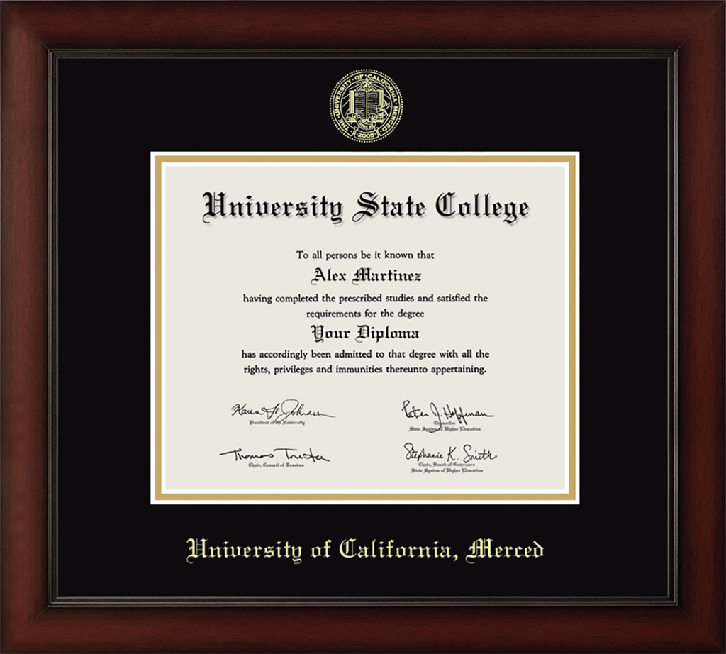 CAPGOWN | UC Merced Cherry Wood Diploma Frame for Doctoral Graduates. Designed and made in USA.