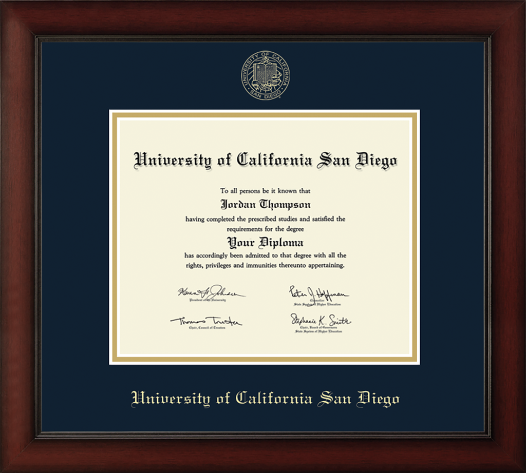 CAPGOWN | UC San Diego Cherry Wood Diploma Frame for Doctoral Graduates. Designed and made in USA.