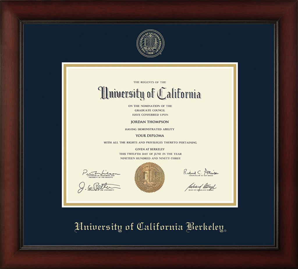 CAPGOWN | UC Berkeley Cherry Wood Diploma Frame for Doctoral Graduates. Designed and made in USA.