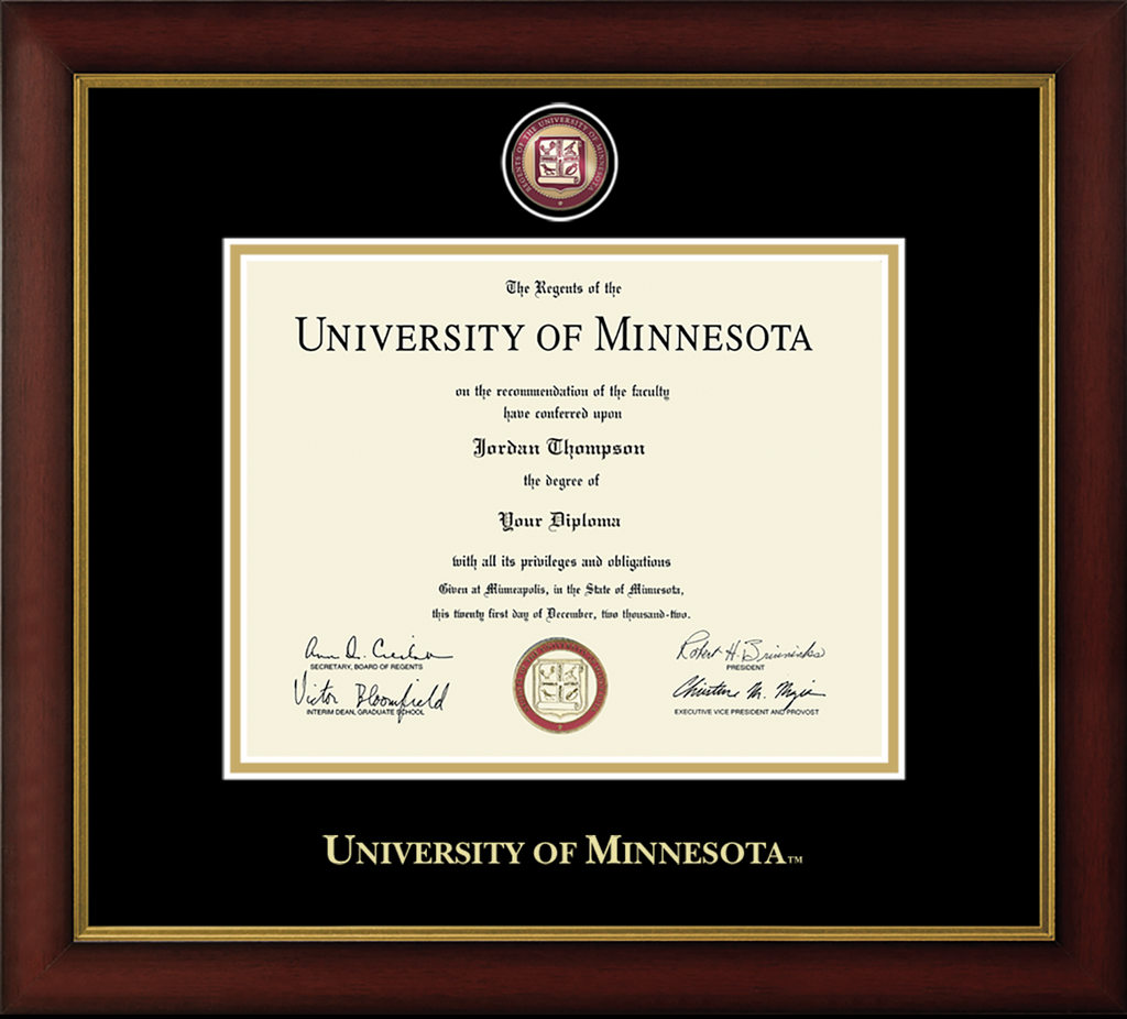 CAPGOWN | University of Minnesota Medallion Diploma Frame for Doctoral Graduates. Designed and made in USA.