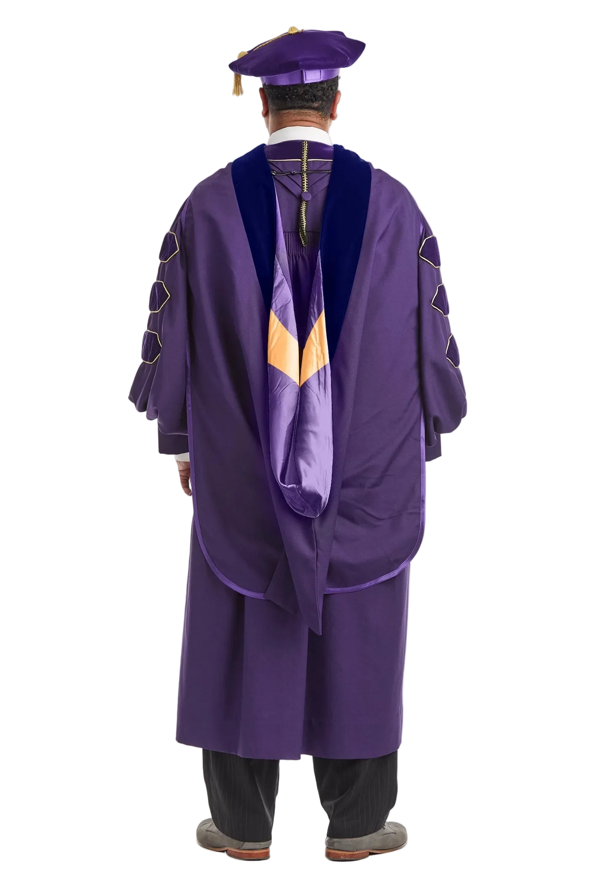Louisiana State University PhD Regalia Set: Doctoral Gown, Hood, and Eight-Sided Doctoral Tam with Tassel