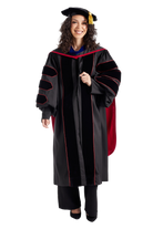 University of Georgia PhD Regalia Set. Doctoral Gown, Hood, and Eight Sided Doctoral Tam with Tassel