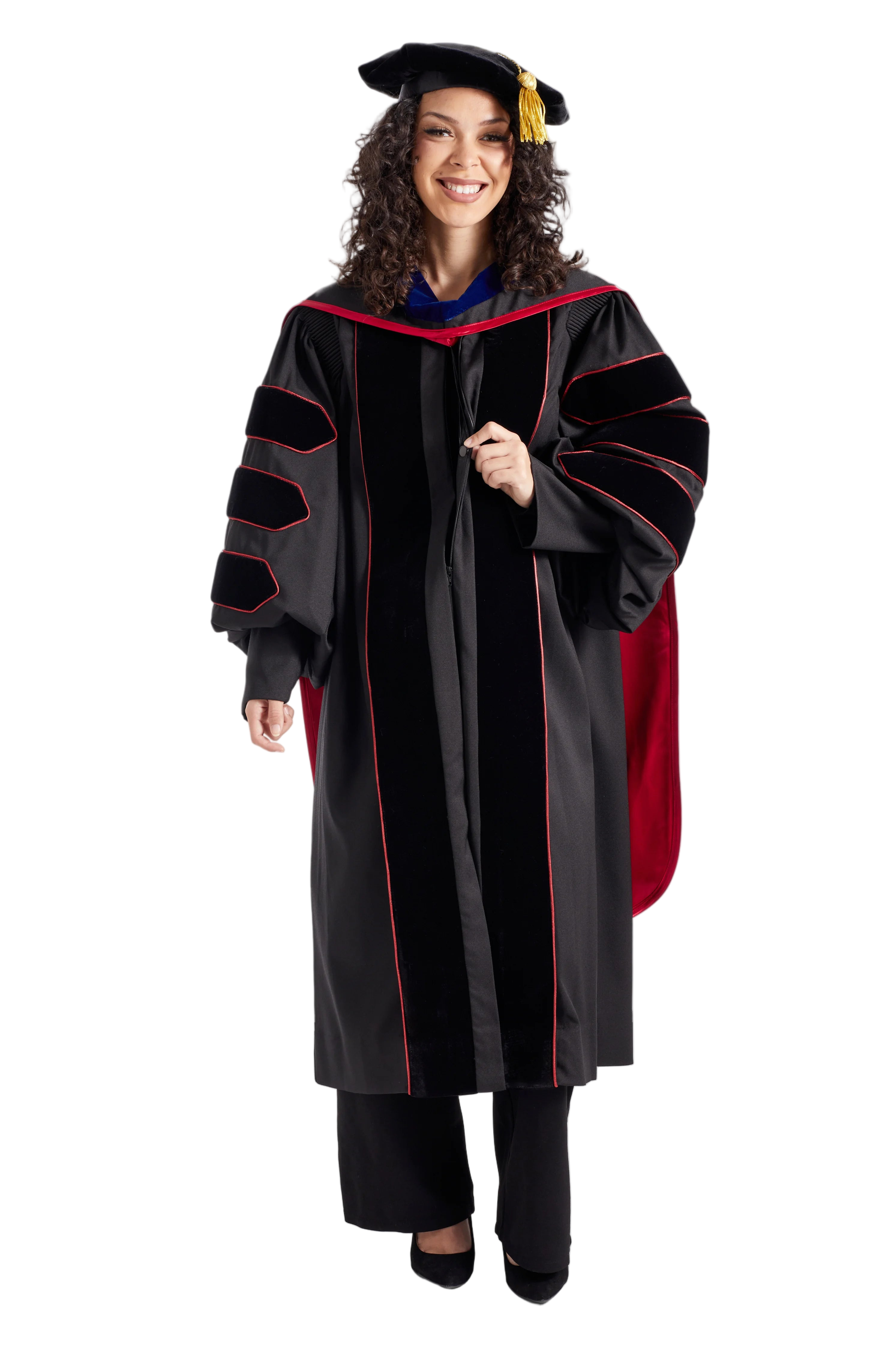 University of Georgia PhD Regalia Set. Doctoral Gown, Hood, and Eight Sided Doctoral Tam with Tassel