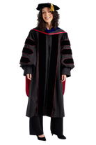 University of Georgia PhD Regalia Set. Doctoral Gown, Hood, and Eight Sided Doctoral Tam with Tassel