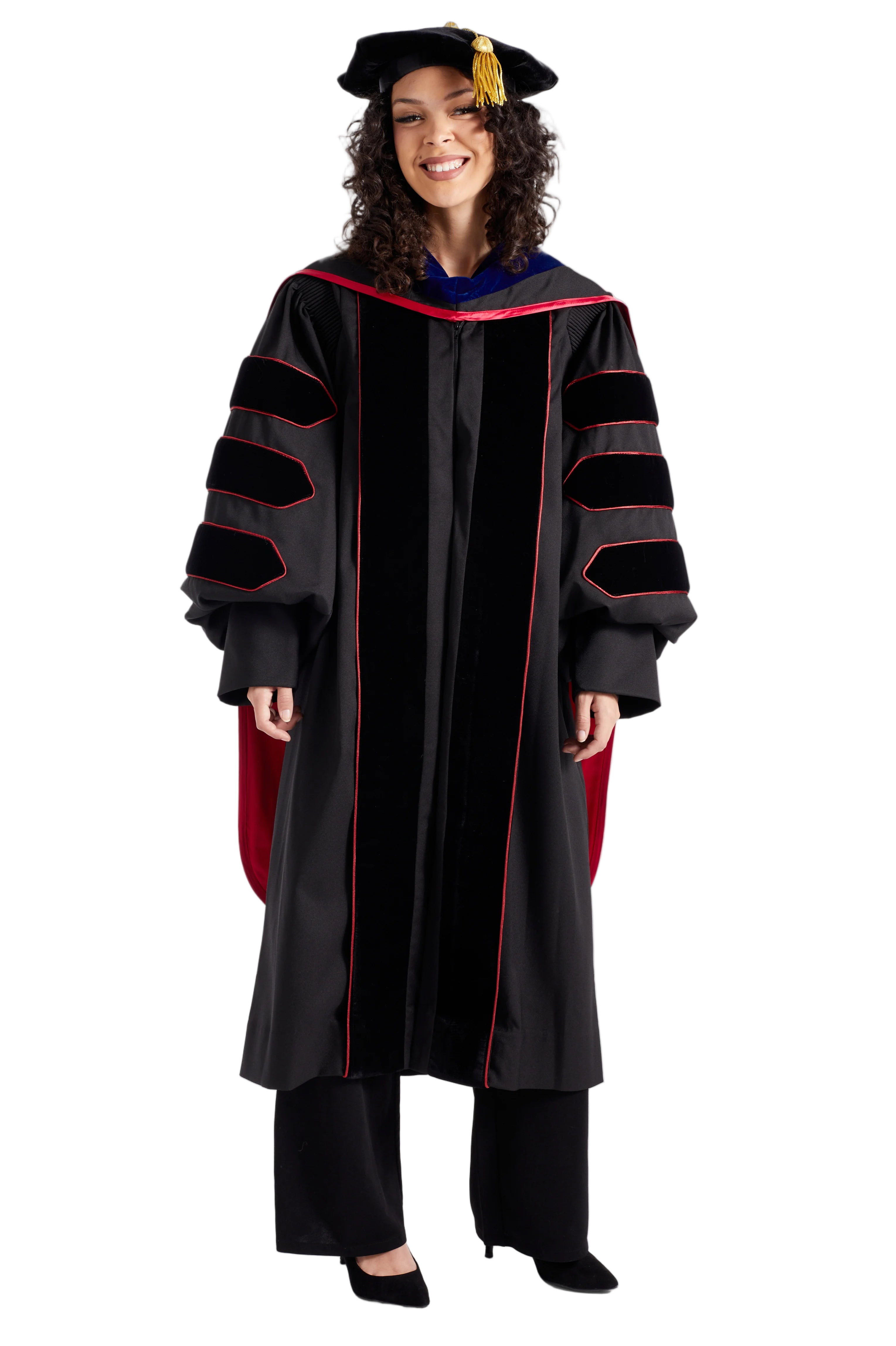 University of Georgia PhD Regalia Set. Doctoral Gown, Hood, and Eight Sided Doctoral Tam with Tassel
