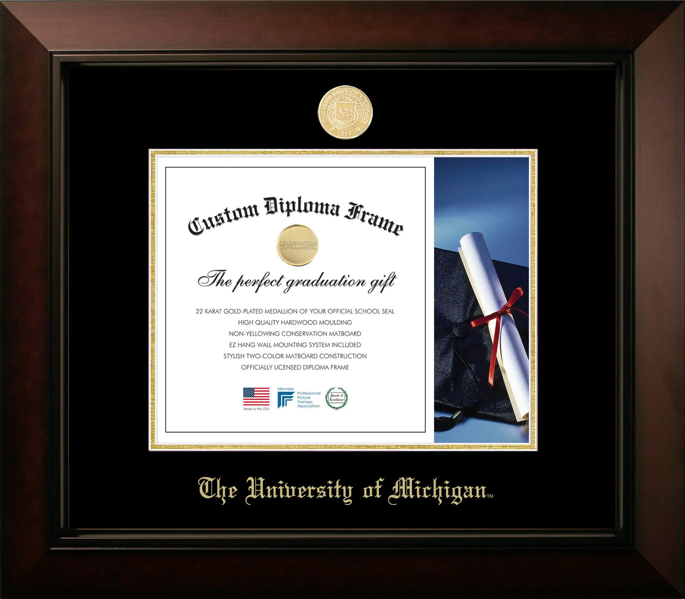 Cornice Per Diploma Petite – Campus Images, Formato 11x8.5 Pollici | Legno Di Qualità, Fatta A Mano USA, Con Tappeto Di Conservazione