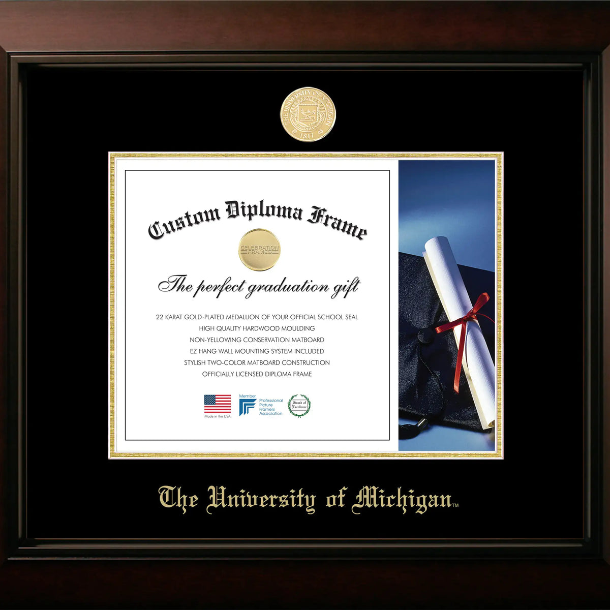 Cornice Per Diploma Petite – Campus Images, Formato 11x8.5 Pollici | Legno Di Qualità, Fatta A Mano USA, Con Tappeto Di Conservazione