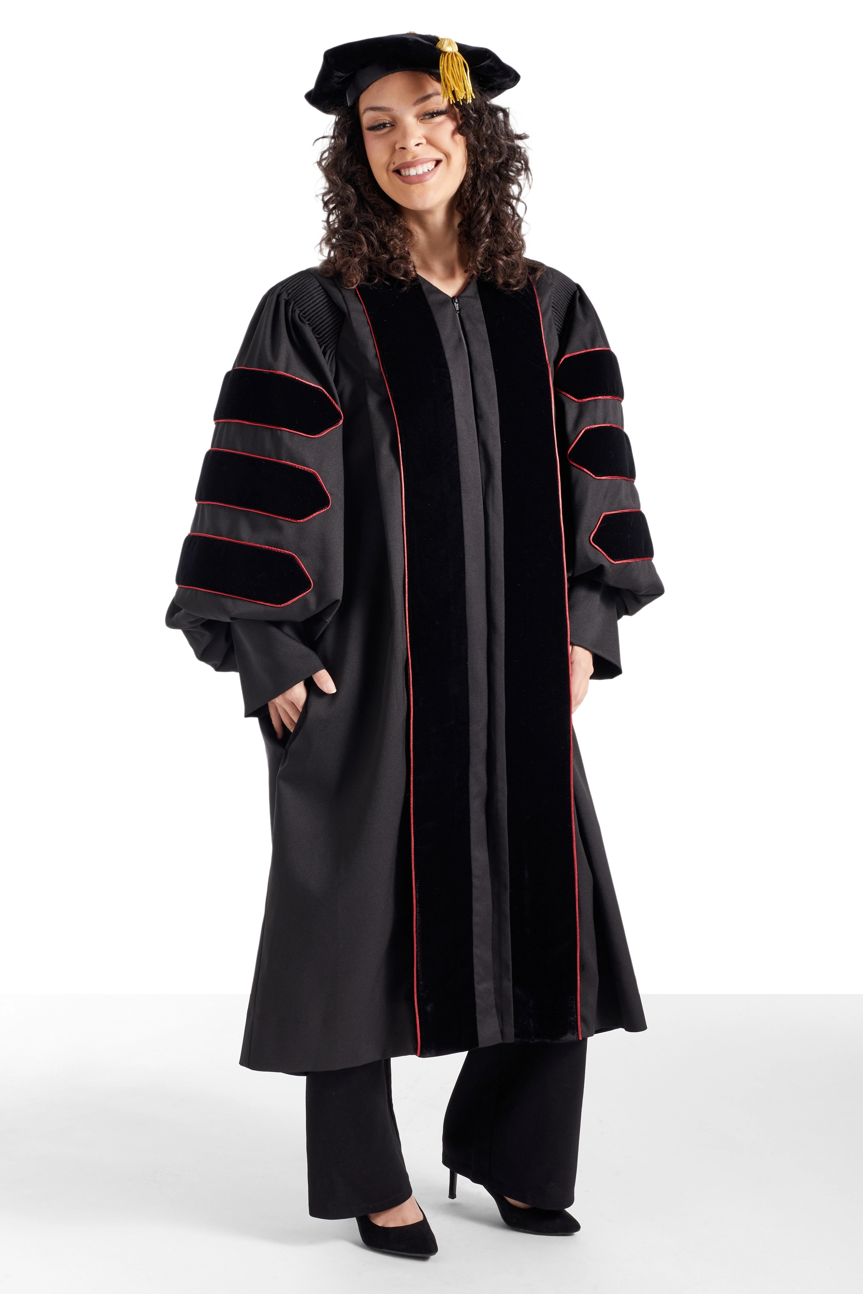 University of Louisville complete doctoral regalia set with gown, hood, and tam