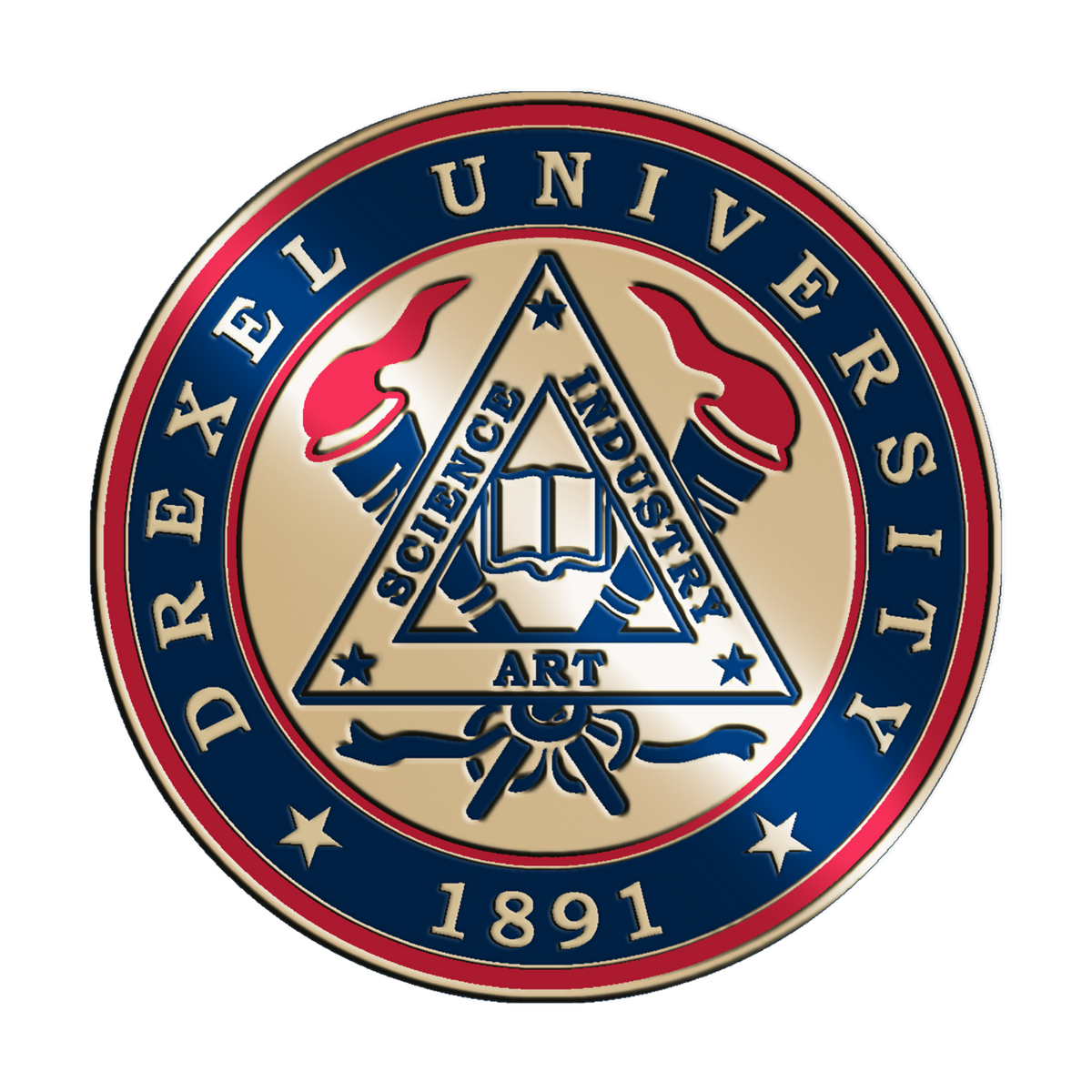Drexel University brass medallion