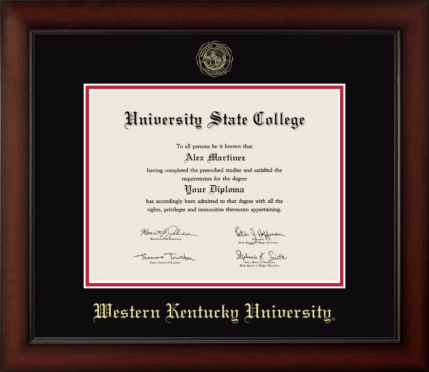 CAPGOWN | Western Kentucky University Cherry Wood Diploma Frame for Master's Graduates. Designed and made in USA.