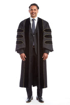 Premium Black Doctoral Gown with Gold Piping for Graduation