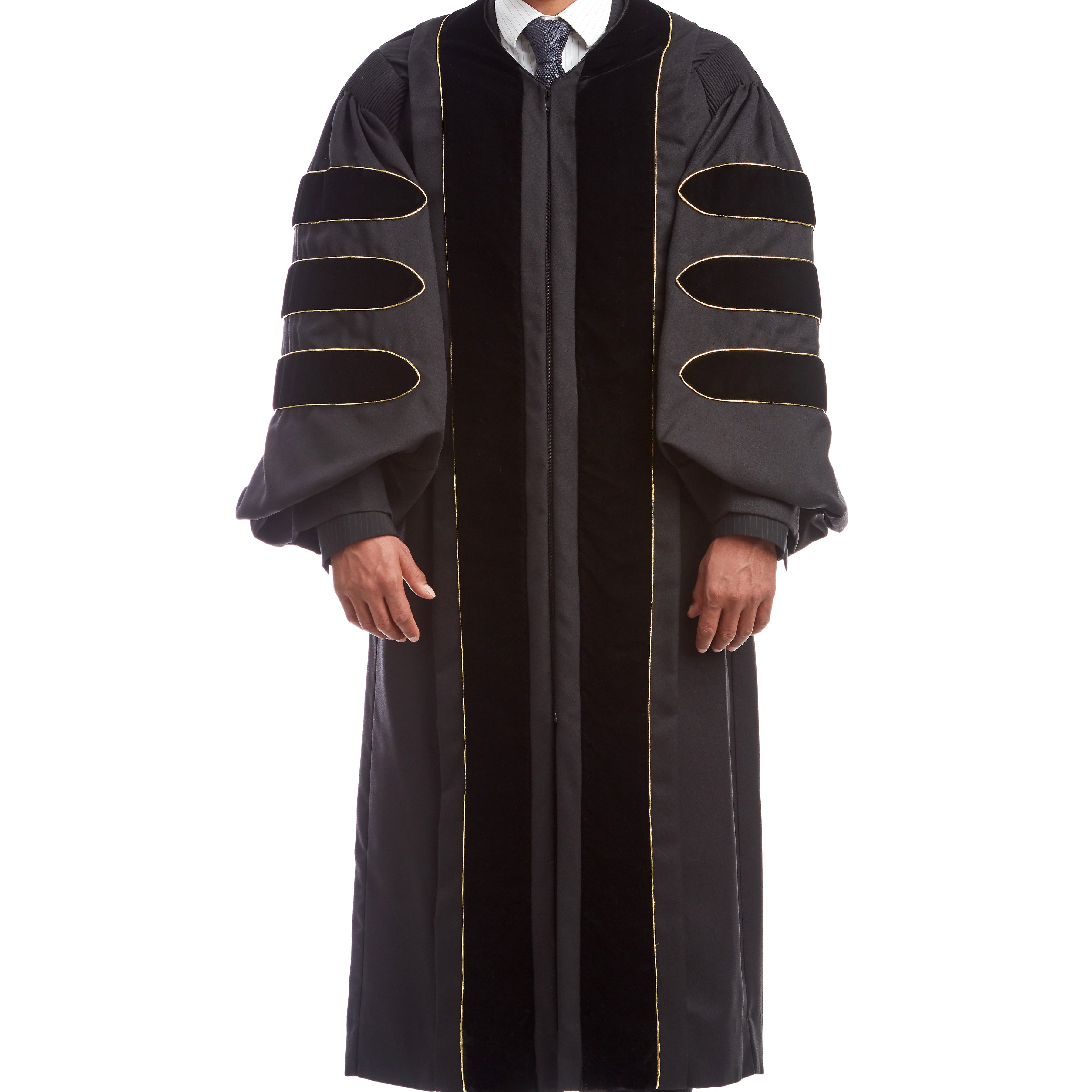 Premium Black Doctoral Gown with Gold Piping for Graduation