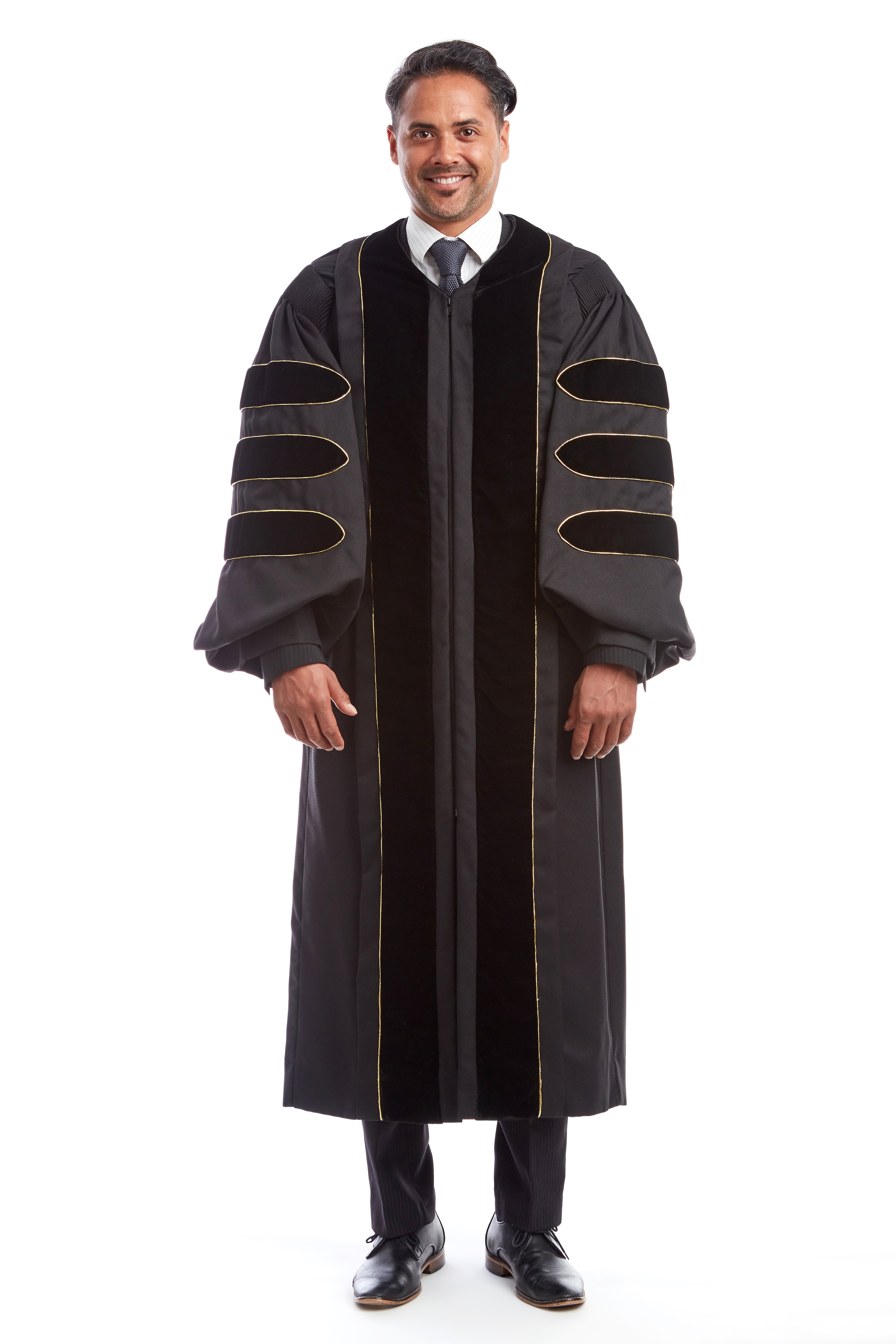 Premium Black Doctoral Gown with Gold Piping for Graduation