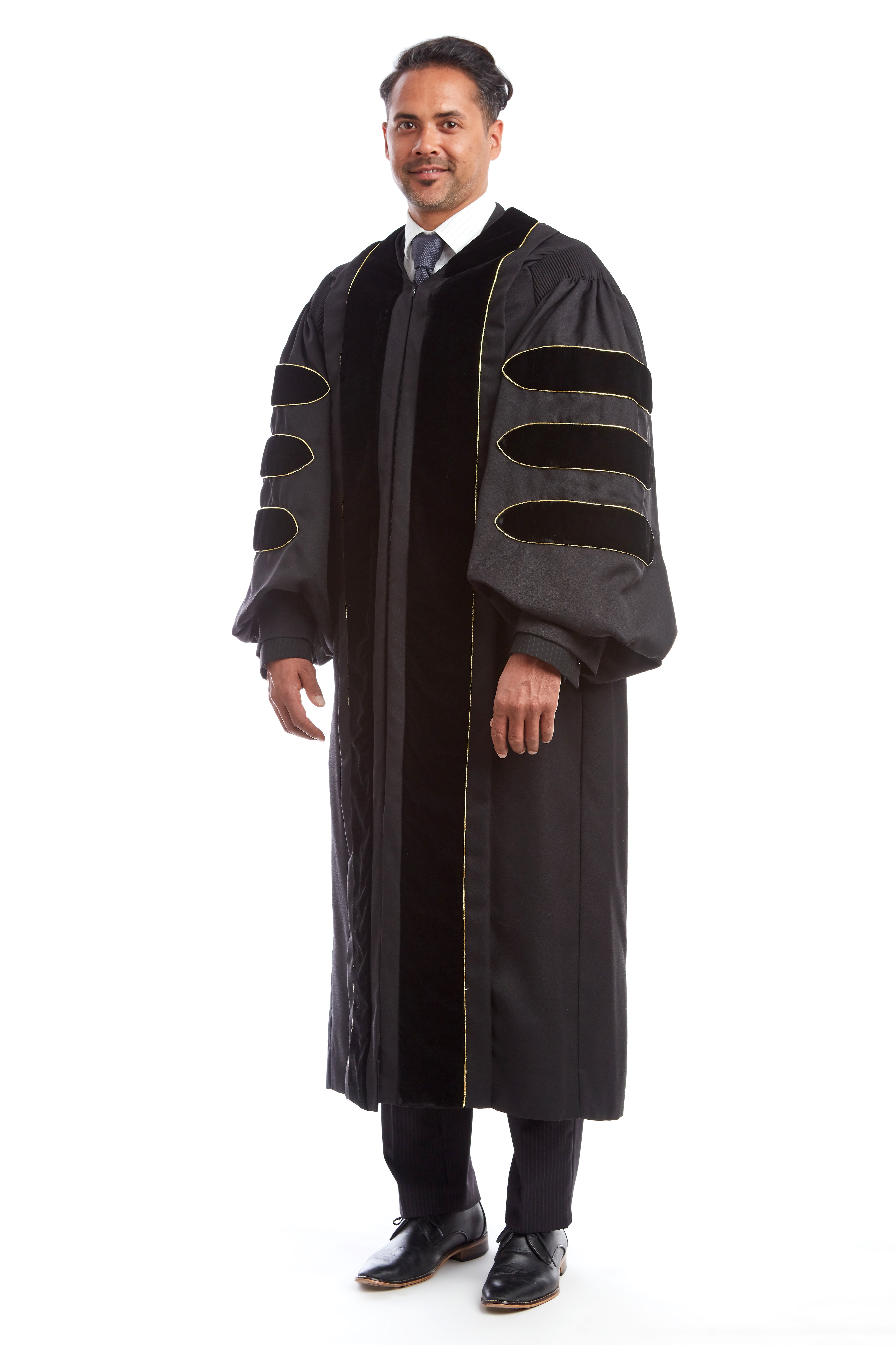 Premium Black Doctoral Gown with Gold Piping for Graduation