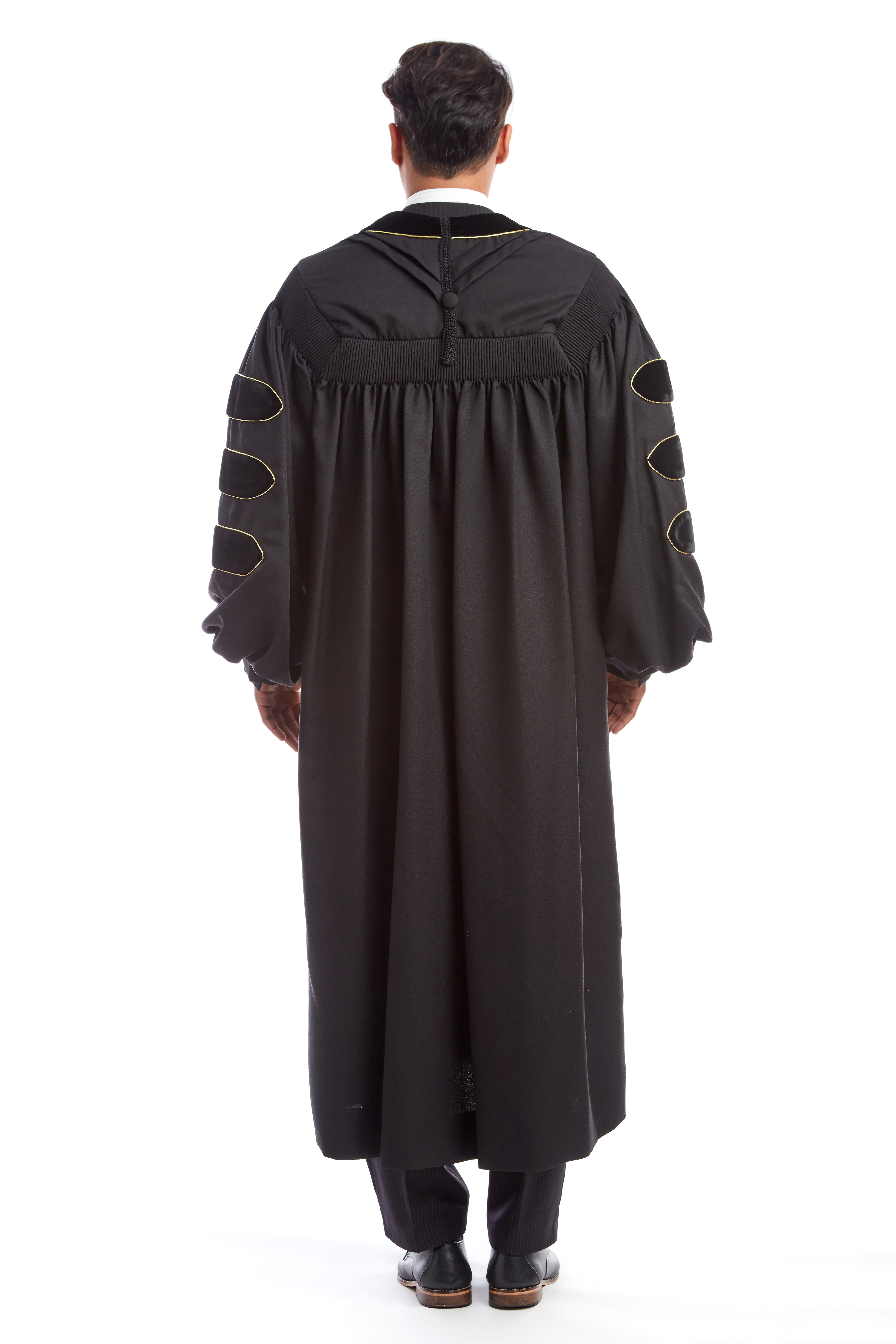 Premium Black Doctoral Gown with Gold Piping for Graduation