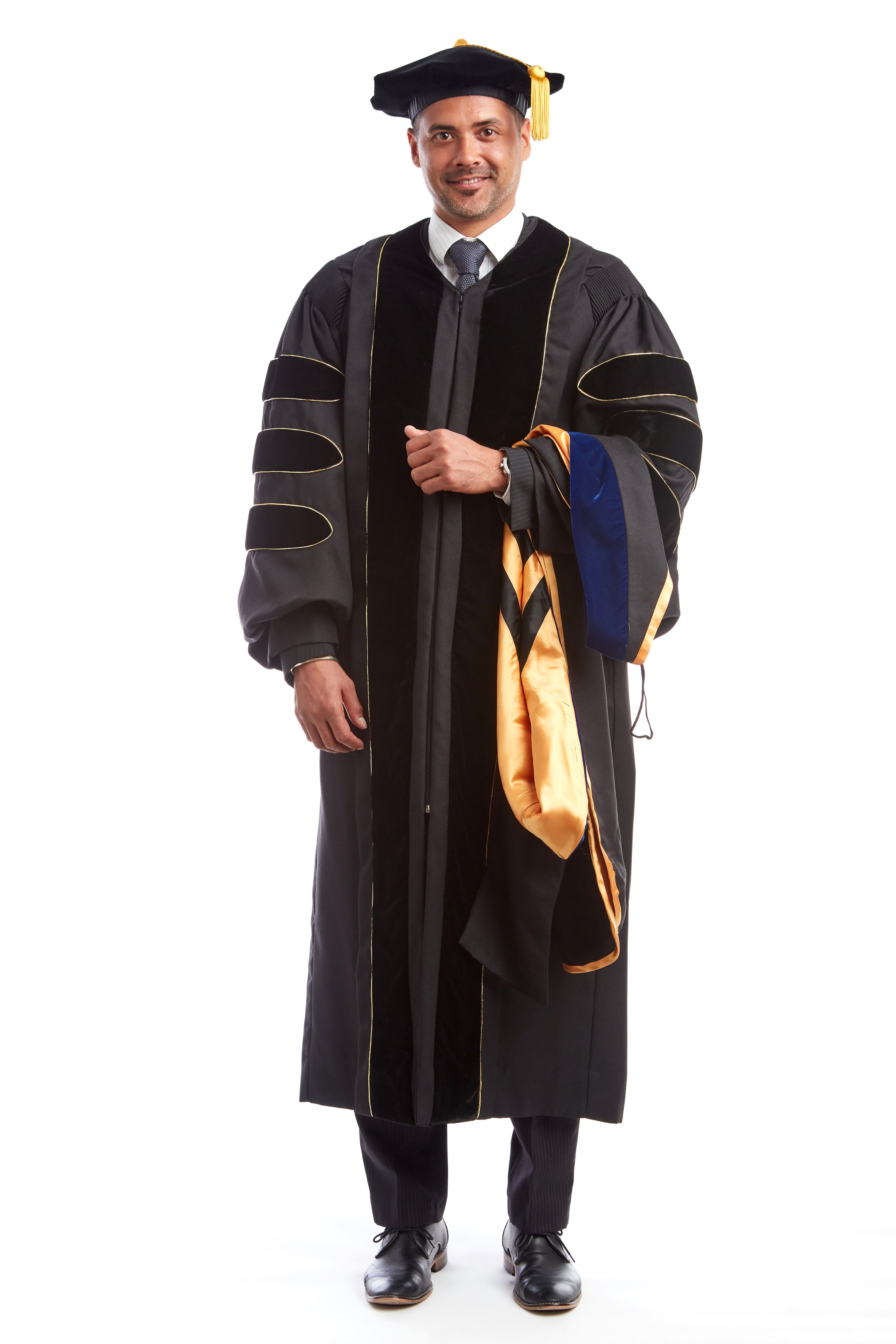 University of Missouri PhD Regalia Set. Doctoral Gown, PhD Hood, and Adjustable Cap / Tam